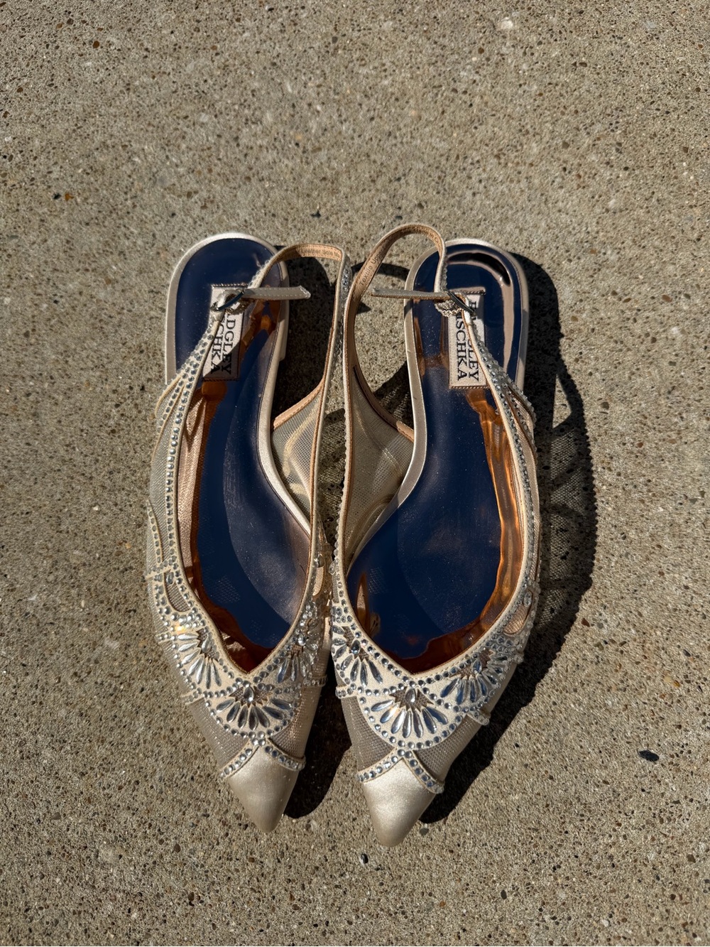 Badgley Mischka Champagne Gold Embellished Pointed Slingback Flats